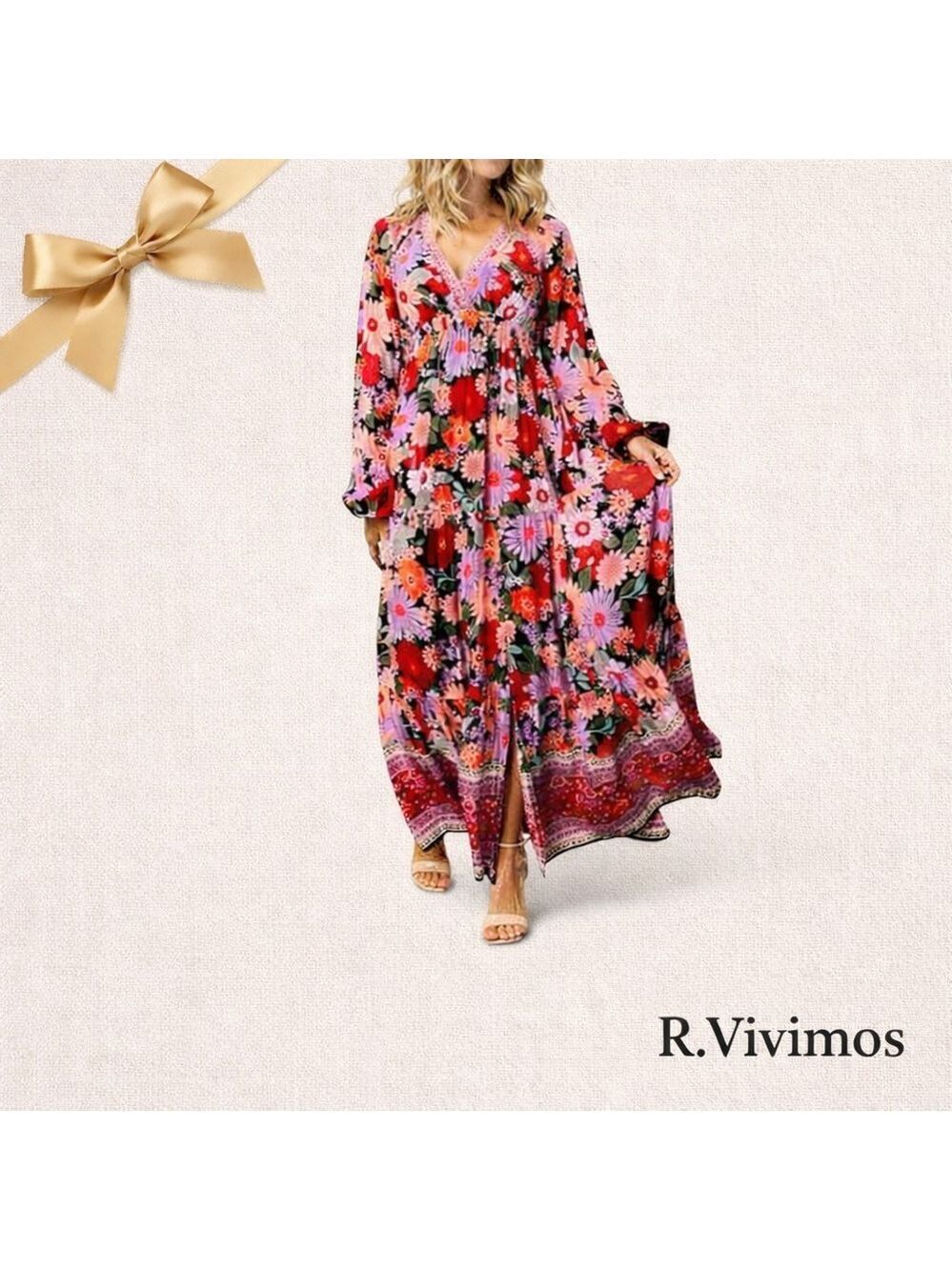 R. Vivimos Floral Maxi Dress Lavender Multi Size S